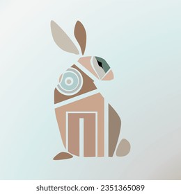 abstract geometric rabbit minimalist vintage style