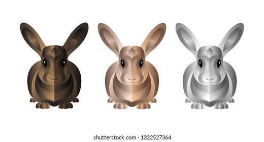 Abstract Geometric Rabbit Set. Vector Creative Illustration