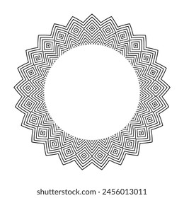 Abstract Geometric Radial Circle Pattern for Decorative Round Frame. Vector Art.