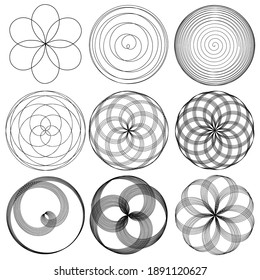 Abstract geometric radial, circular icon, motif, and mandala shape