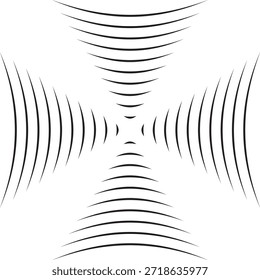 Abstractas patrón geométrico de línea radial, moderno Vector de ilusión óptica en forma de cruz.
