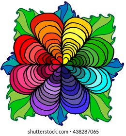 Abstract geometric rainbow flower petals on a white background separately