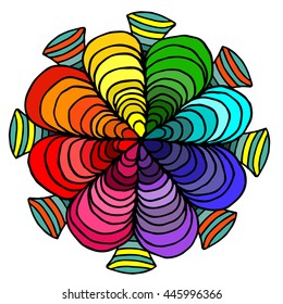 Abstract geometric rainbow flower petals on a white background separately