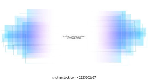 Abstract geometric rectangle and lines transparent overlay by colorful purple blue gradient isolated on white background. Vector backdrop, banner in concept modern, technology, digital, science.