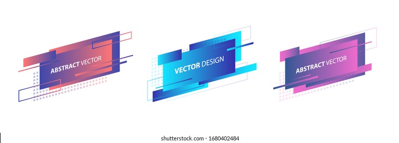 Abstract geometric rectangle shapes set. Fluid gradient design for banner, card, brochure. Vector illustration.