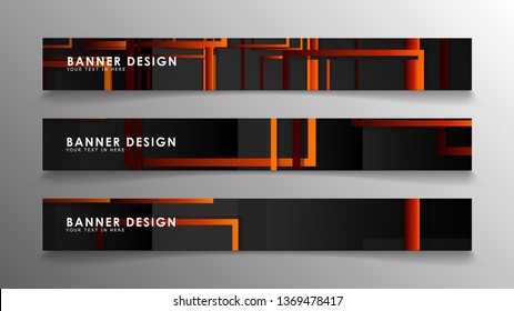 Abstract geometric and rectangular pattern banners with orange gradients