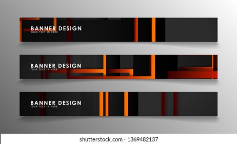 Abstract geometric and rectangular pattern banners with orange gradients