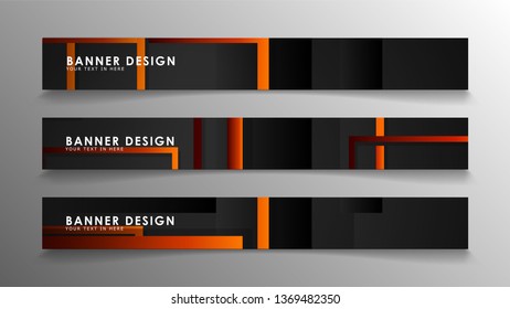 Abstract geometric and rectangular pattern banners with orange gradients