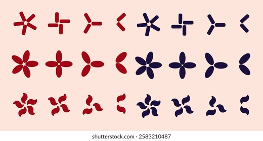 Abstract geometric red blue brutal elements collection beige background vector elements.