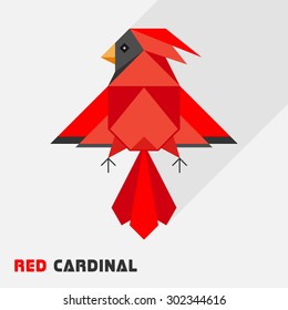 Abstract geometric red cardinal bird pattern. Triangle low polygon creative folded paper Japanese origami style. Good use for symbol, mascot, website icon, print or sticker.