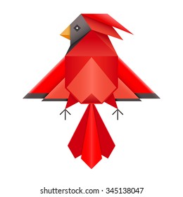 Abstract geometric red cardinal bird. Triangle low polygon design northern cardinal. Folded paper Japanese origami phoenix. Red cardinal or phoenix logo symbol pictogram.