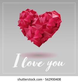 Abstract geometric red heart symbol shape combination on light gray background for valentine greeting