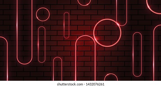 abstract geometric red neon and bricks background