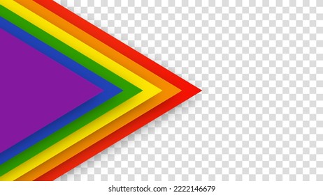 Abstrakter, geometrischer, roter, orangefarbener, gelber, grüner, blauer und violetter Hintergrund. Juni LGBTQ Historischer Pride Monat. Hintergrund mit farbigem Regenbogen-Kopienraum für Text. transparenter Vektor 