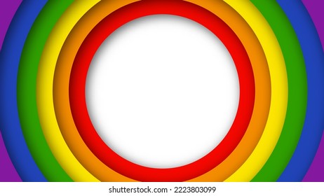 Abstract geometric red, orange, yellow, green, blue and purple circles lgbtq color background. Lgbt Pride History Month color background with copy space for text. Vector illustration.