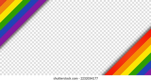 Abstract geometric red, orange, yellow, green, blue and purple ribbon lgbtq color isolated background. Lgbt Pride History Month color background with copy space for text. Transparent vector 