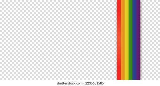 Abstract geometric red, orange, yellow, green, blue and purple ribbon lgbtq color isolated background. Lgbt Pride History Month color background with copy space for text. Transparent vector