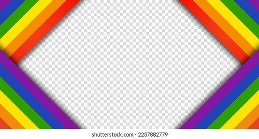 Abstract geometric red, orange, yellow, green, blue and purple ribbon lgbtq color isolated background. Lgbt Pride History Month color background with copy space for text. Transparent vector