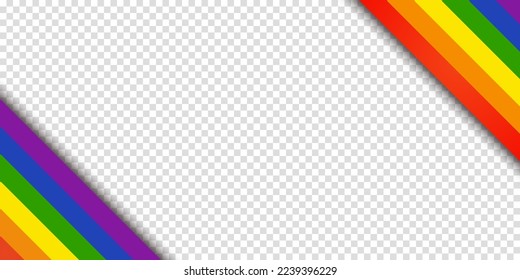 Abstract geometric red, orange, yellow, green, blue and purple ribbon lgbtq color isolated background. Lgbt Pride History Month color background with copy space for text. Transparent vector 