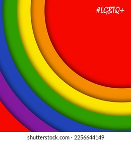Abstrakte geometrische, rote, orangefarbene, gelbe, grüne, blaue und violette Kreise bilden einen farbigen Hintergrund. Lgbt Pride History Month Farbhintergrund mit Kopienraum für Text. Vektorgrafik.