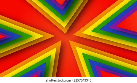 Resumen del fondo geométrico rojo, naranja, amarillo, verde, azul y púrpura de color lgbt. Junio, Mes del Orgullo Histórico LGBTQ. Fondo con espacio de copia de color arcoiris para texto. Ilustración vectorial.