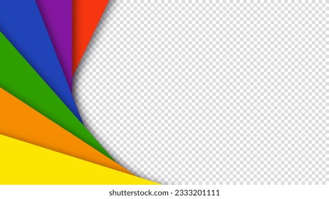 Abstract geometric red, orange, yellow, green, blue and purple circles lgbtq color background. Lgbt Pride History Month color background with copy space for text. Transparent vector illustration