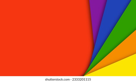 Abstract geometric red, orange, yellow, green, blue and purple shapes lgbtq color background. Lgbt Pride History Month color background with copy space for text. Colorful borders. Vector illustration