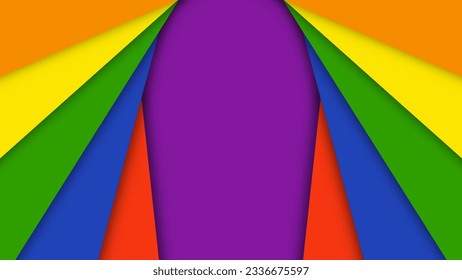 Abstract geometric red, orange, yellow, green, blue and purple shapes lgbtq color background. Lgbt Pride History Month color background with copy space for text. Colorful borders. Vector illustration