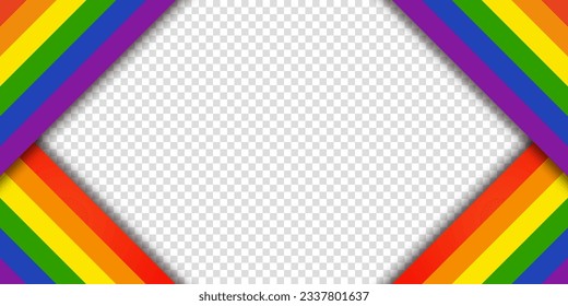 Abstract geometric red, orange, yellow, green, blue and purple ribbon lgbtq color isolated background. Lgbt Pride History Month color background with copy space for text. Transparent vector