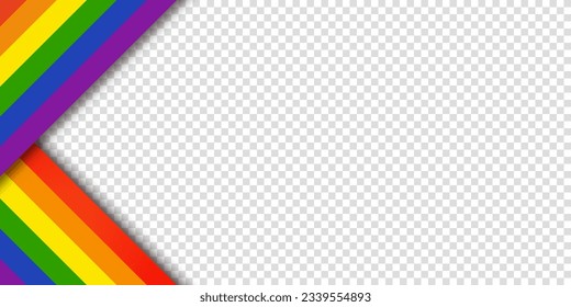 Abstract geometric red, orange, yellow, green, blue and purple ribbon lgbtq color isolated background. Lgbt Pride History Month color background with copy space for text. Transparent vector