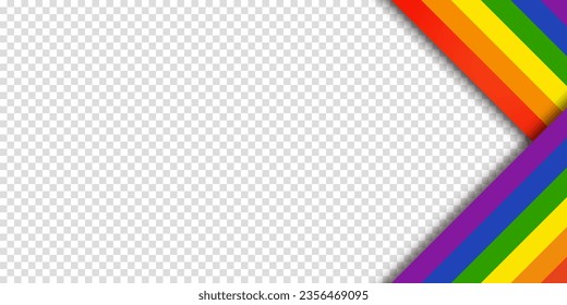 Abstract geometric red, orange, yellow, green, blue and purple ribbon lgbtq color isolated background. Lgbt Pride History Month color background with copy space for text. Transparent vector