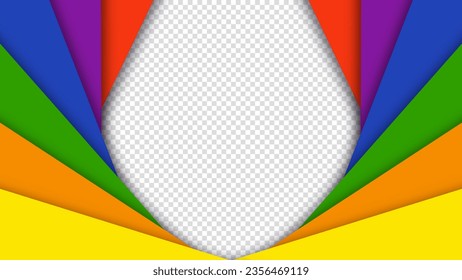 Abstrakte geometrische, rote, orangefarbene, gelbe, grüne, blaue und violette Kreise bilden einen farbigen Hintergrund. Lgbt Pride History Month Farbhintergrund mit Kopienraum für Text. Transparente Vektorgrafik