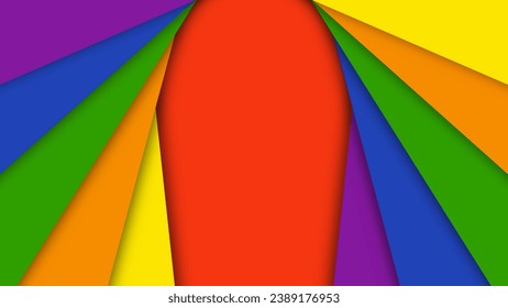 Abstrakte geometrische, rote, orangefarbene, gelbe, grüne, blaue und violette Formen lgbtq Farbhintergrund. Lgbt Pride History Month Farbhintergrund mit Kopienraum für Text. Farbige Grenzen. Vektorgrafik