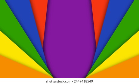 Abstract geometric red, orange, yellow, green, blue and purple shapes lgbtq color background. Lgbt Pride History Month color background with copy space for text. Colorful borders. Vector illustration