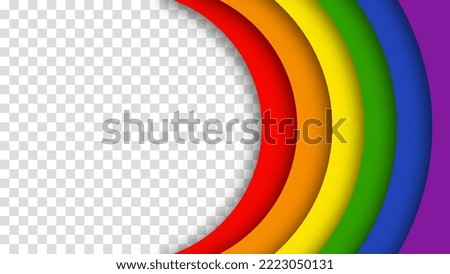 Abstract geometric red, orange, yellow, green, blue and purple circles lgbtq color background. Lgbt Pride History Month color background with copy space for text. Transparent vector illustration.