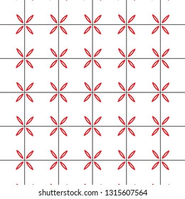 Abstract geometric of red petal and square background. Vector pattern.
