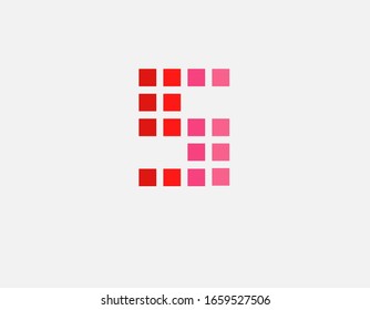 Abstract geometric red pixel squares logo letter S for your company