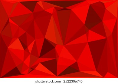 Fundo polígono vermelho geométrico abstrato com formas triangulares afiadas e tons variados de vermelho, laranja e carmesim, criando uma textura angular vibrante.