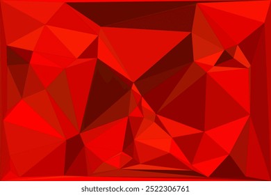 Fundo polígono vermelho geométrico abstrato com formas triangulares afiadas e tons variados de vermelho, laranja e carmesim, criando uma textura angular vibrante.