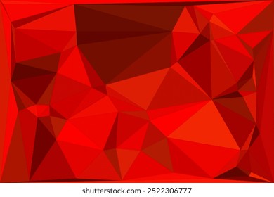 Fundo polígono vermelho geométrico abstrato com formas triangulares afiadas e tons variados de vermelho, laranja e carmesim, criando uma textura angular vibrante.