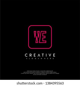 abstract geometric red rounded square modern lines neon light WE logo letter design concept