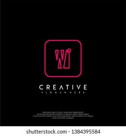 abstract geometric red rounded square modern lines neon light WI logo letter design concept