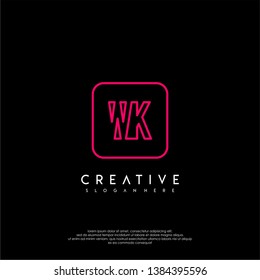 abstract geometric red rounded square modern lines neon light WK logo letter design concept