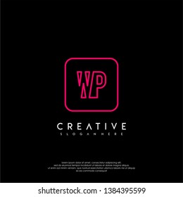 abstract geometric red rounded square modern lines neon light Wp logo letter design concept