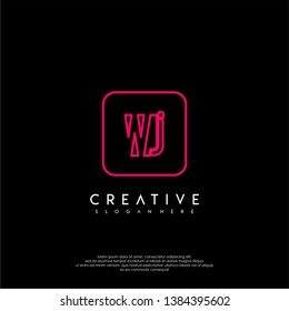 abstract geometric red rounded square modern lines neon light WJ logo letter design concept