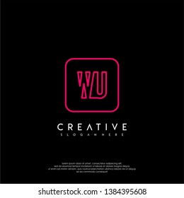 abstract geometric red rounded square modern lines neon light WU logo letter design concept