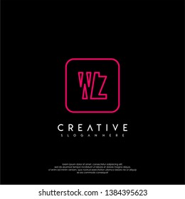 abstract geometric red rounded square modern lines neon light WZ logo letter design concept