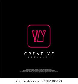 abstract geometric red rounded square modern lines neon light WY logo letter design concept