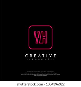 abstract geometric red rounded square modern lines neon light WH logo letter design concept