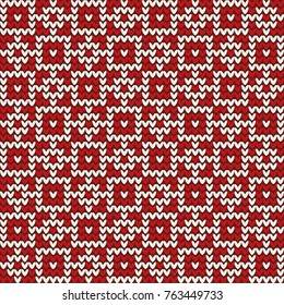 
Abstract geometric red and white knitted pattern of squares. For background, design, decoration, fabrics, paper.